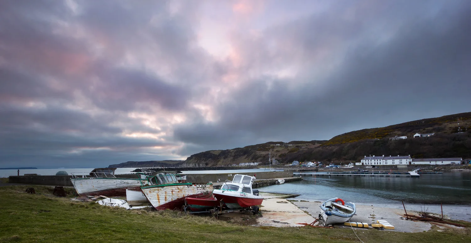 Boats in Church Bay at sunset.