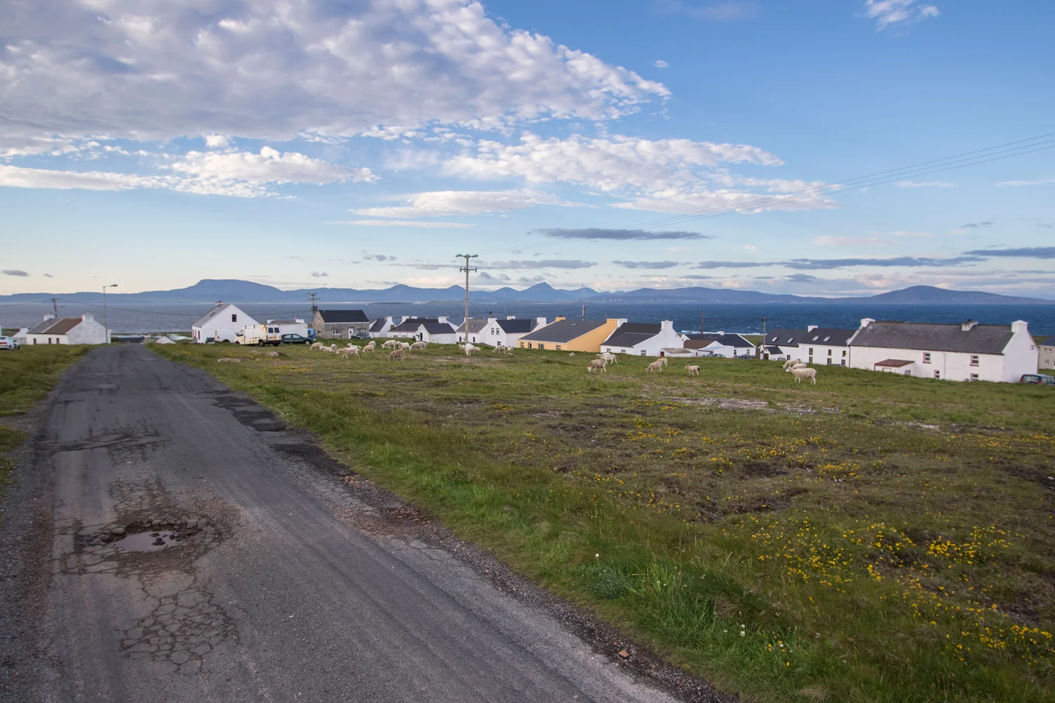 An Baile Thior (East Town) with the Derryveagh mountains of Donegal in the distance.