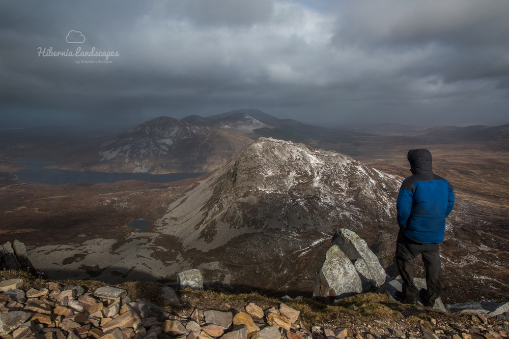 Turlough Hill from southwest. Insert shows summit with cairn clearly