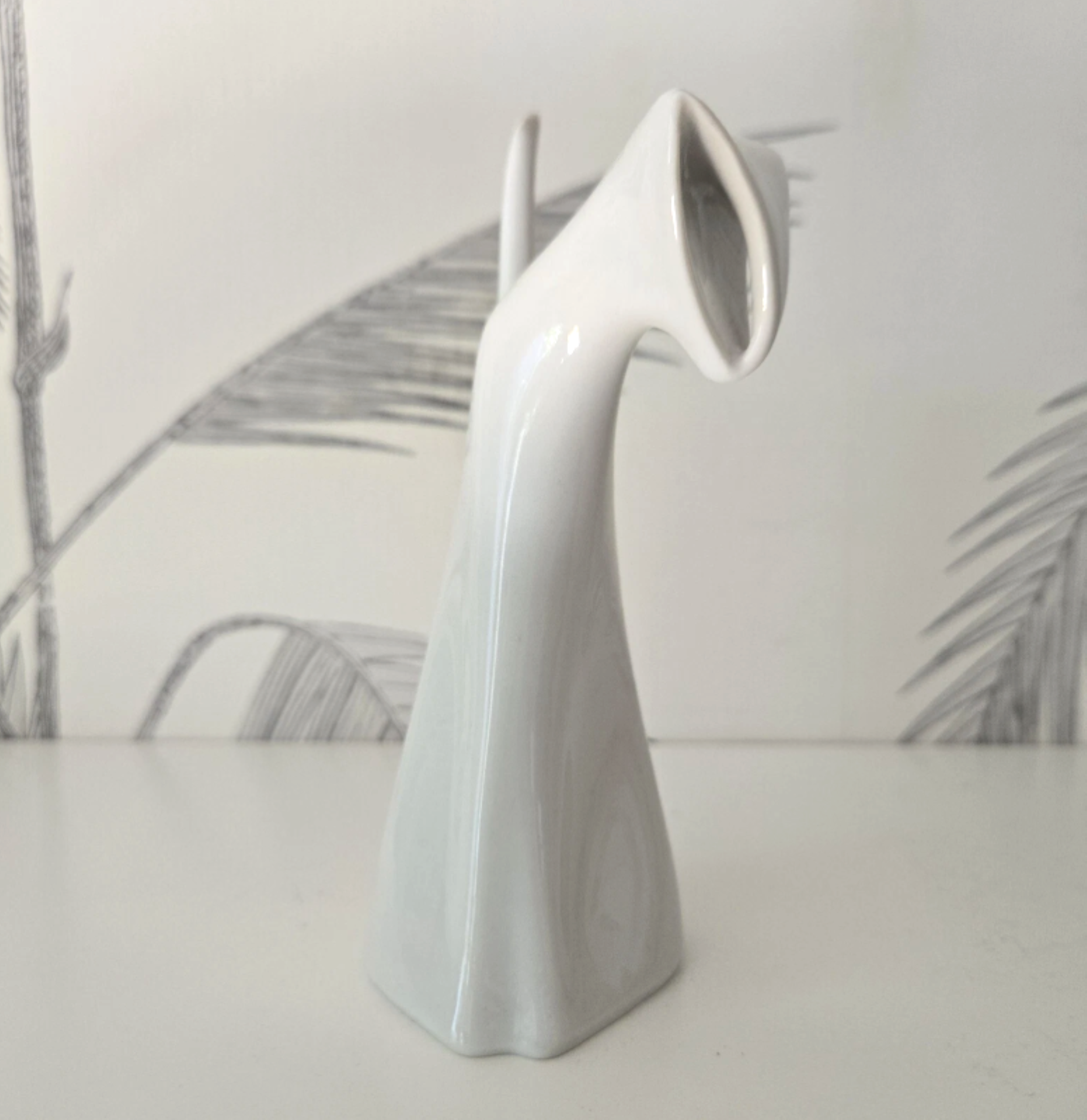 Royal Dux Cat Statue, Sitting Position, All White, 1950's 5.png