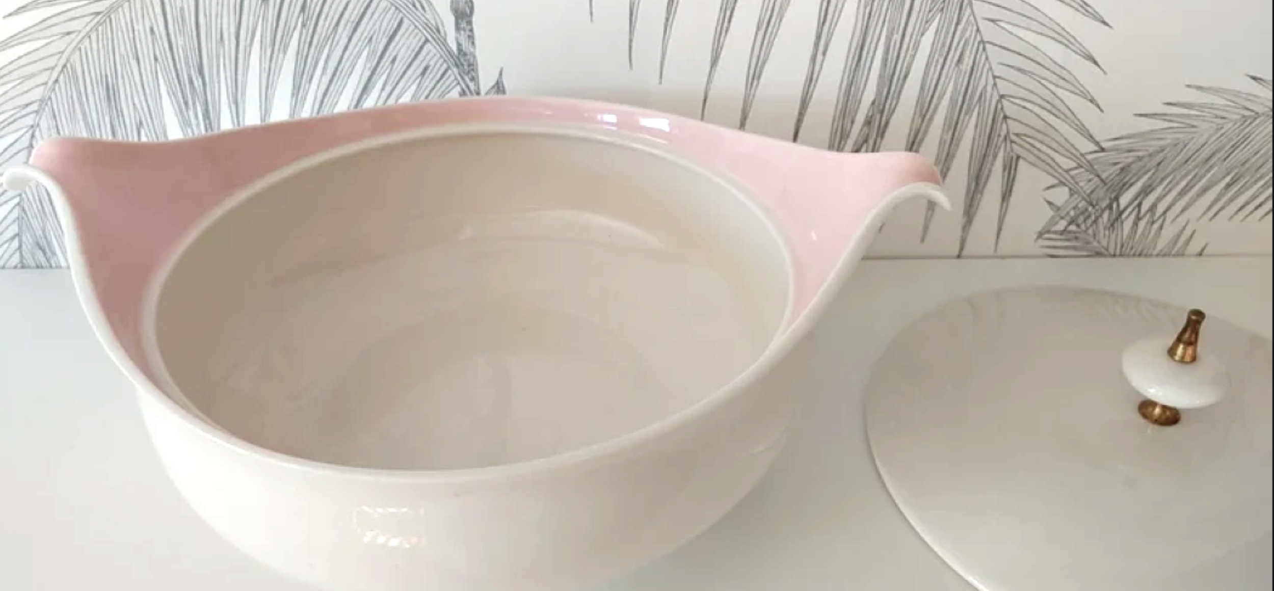 Vintage Casserole Dish, Terrine Dish, Ivory and Pink, circa 50's 7.png