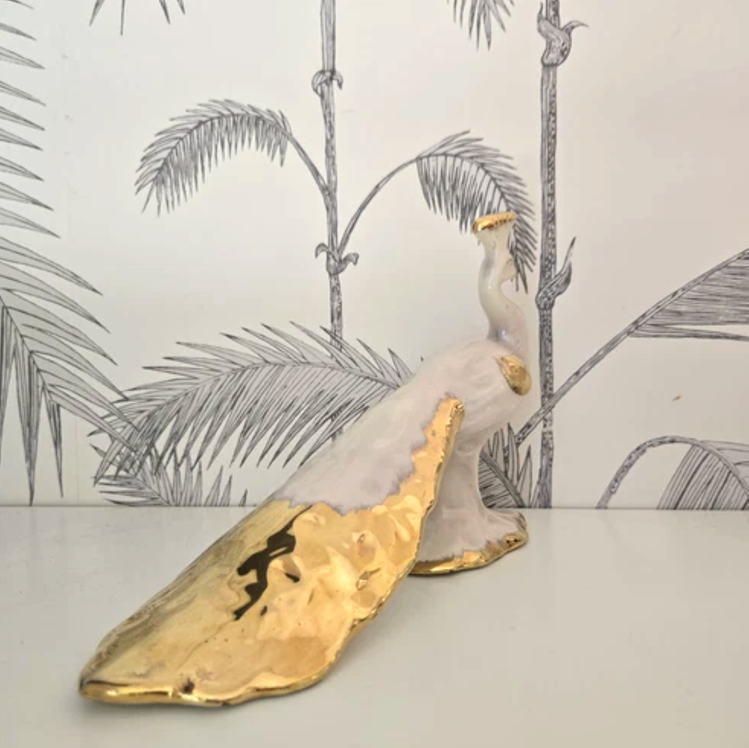 Vintage Peacock Statue, 24 K Gold Plated, Made In USA 2.png