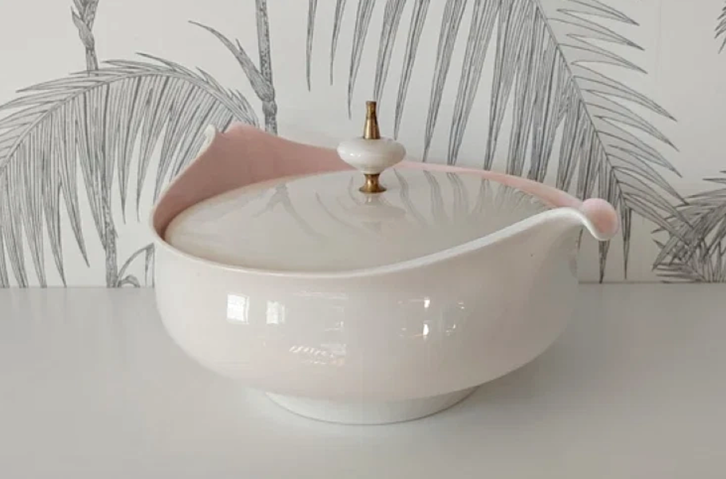 Vintage Casserole Dish, Terrine Dish, Ivory and Pink, circa 50's 3.png