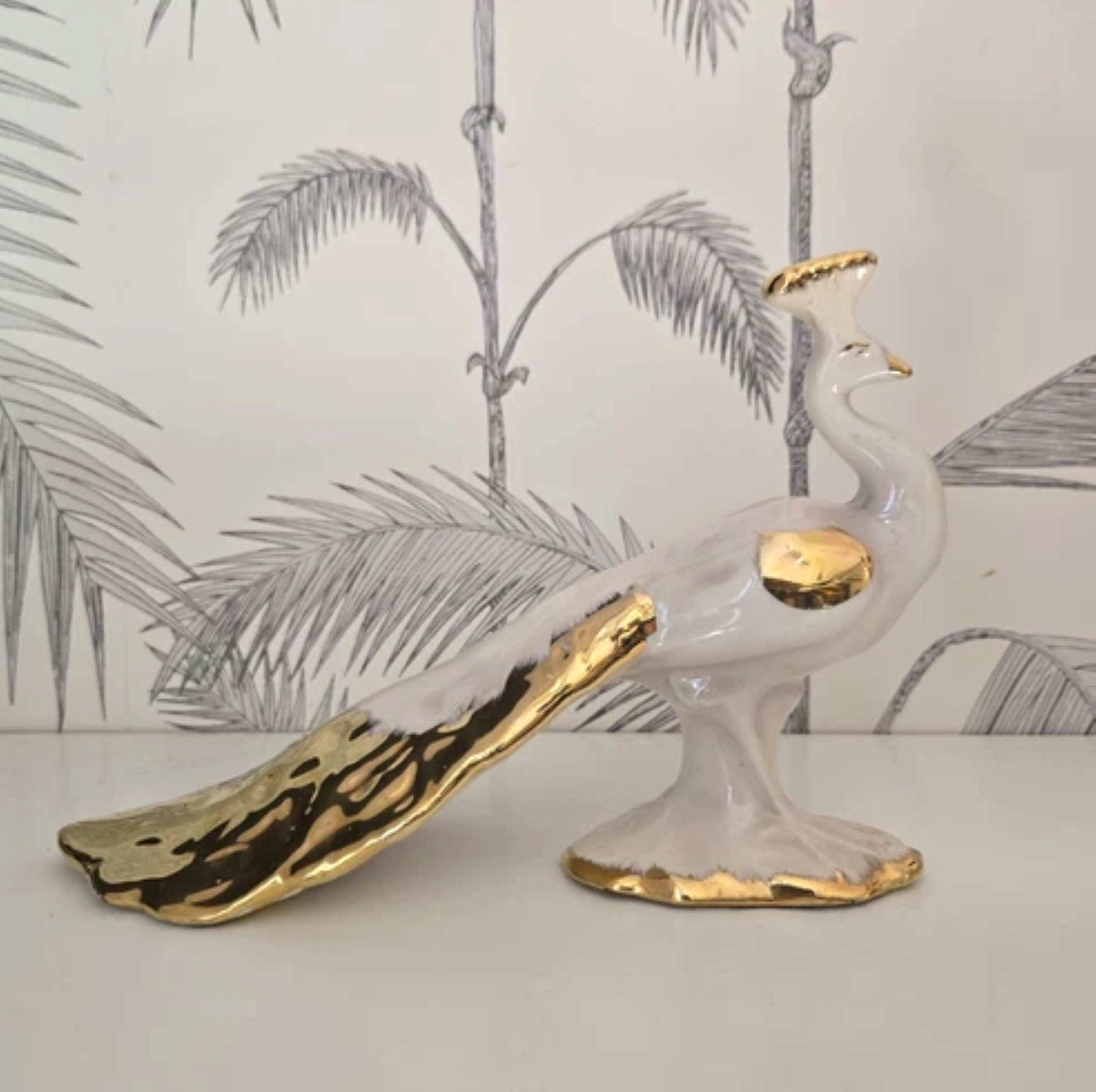 Vintage Peacock Statue, 24 K Gold Plated, Made In USA 1.png