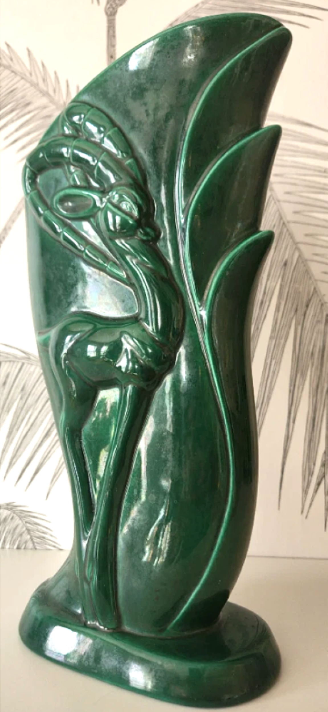 Vintage Vase, Emerald Green Glaze, Gazelle motif, California Pottery, circa 30's 1.png