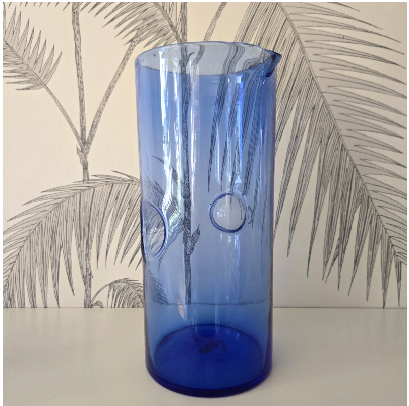 Pitcher & 4 Multi Colored Tumblers, SSGS signed Art Glass Dimple 5.png