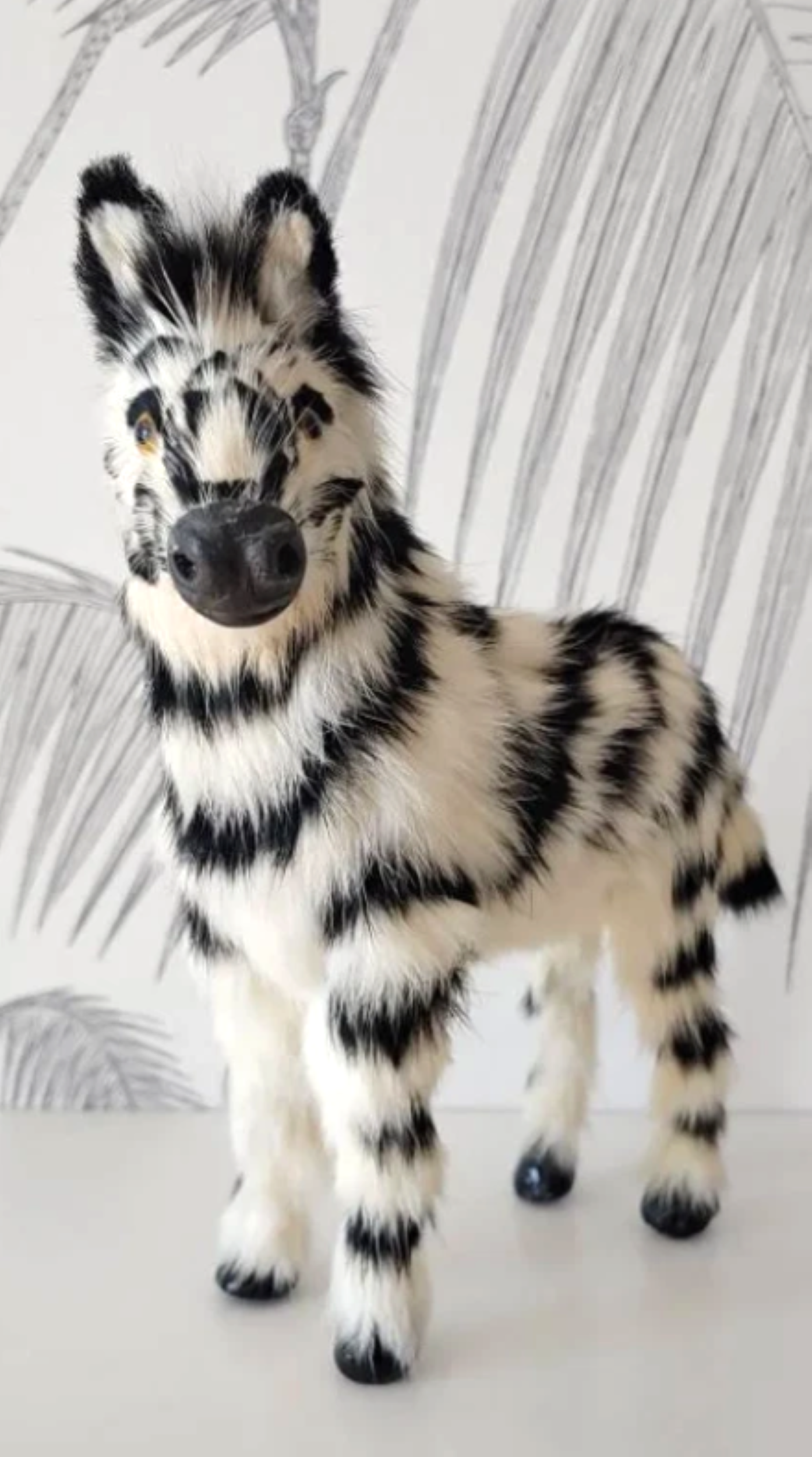 Vintage Zebra Statue, Genuine Fur, Glass Eyes 1.png