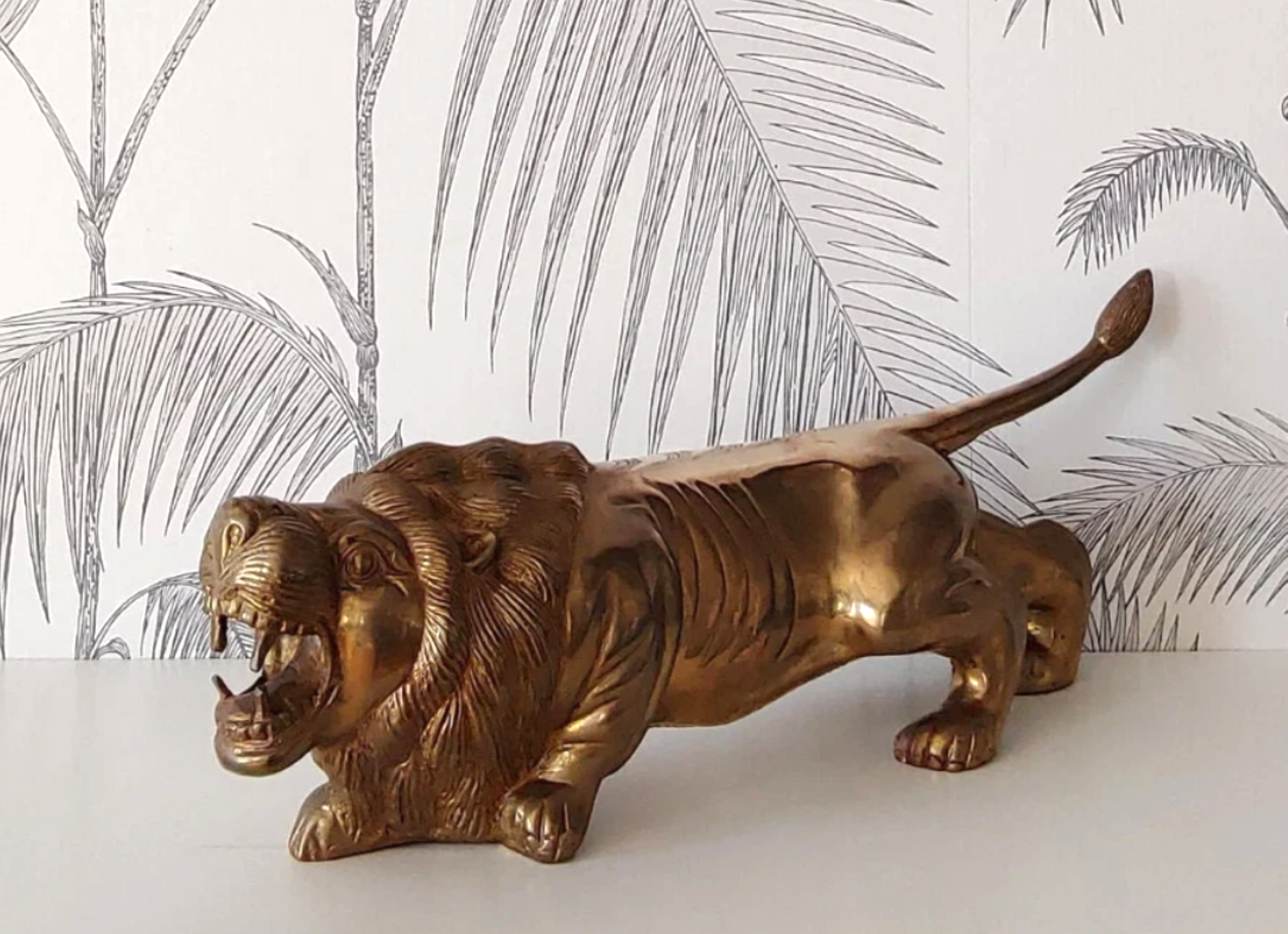 Vintage Lion Statue, Brass, Big Cat, Art Deco period, circa 30's 1.png