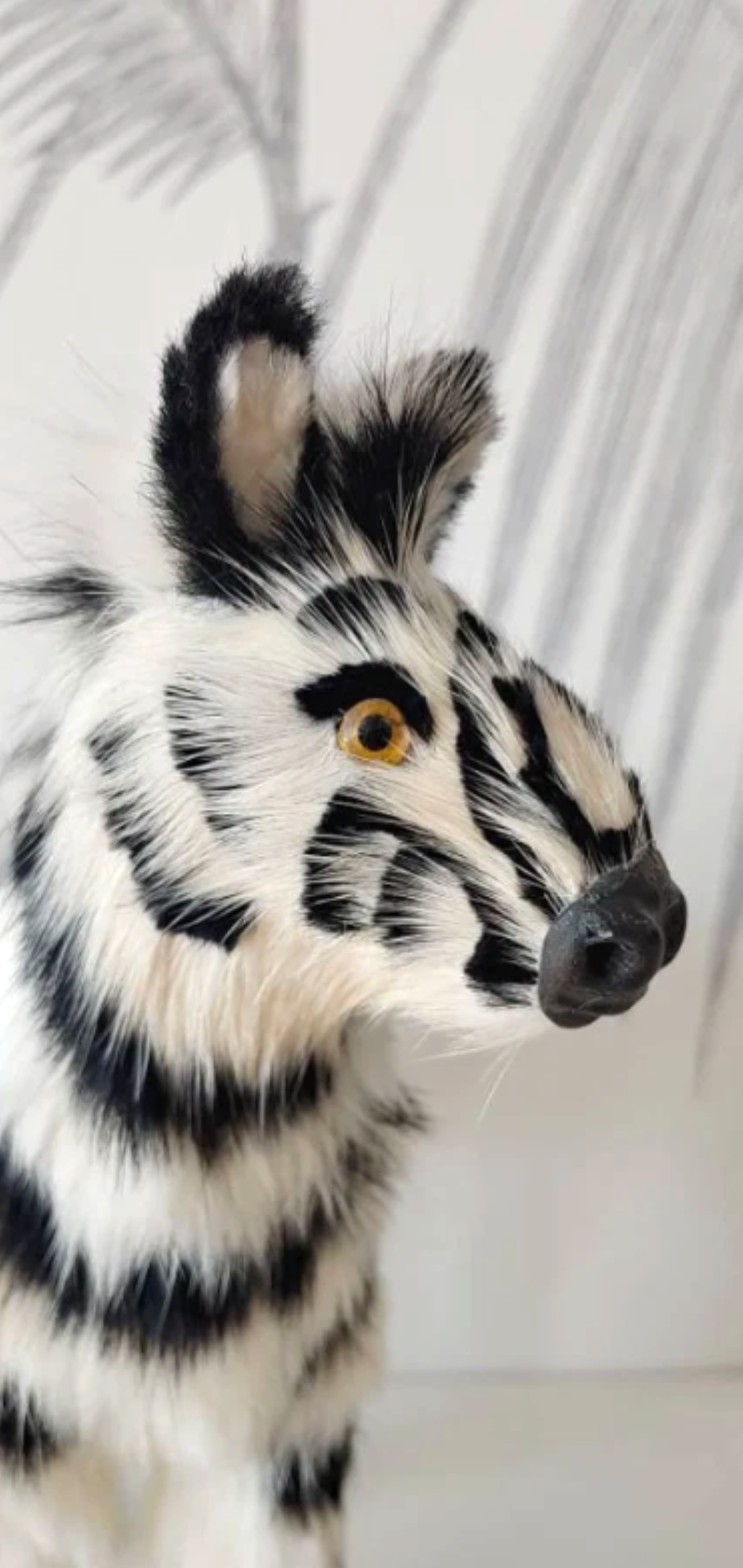 Vintage Zebra Statue, Genuine Fur, Glass Eyes 6.png