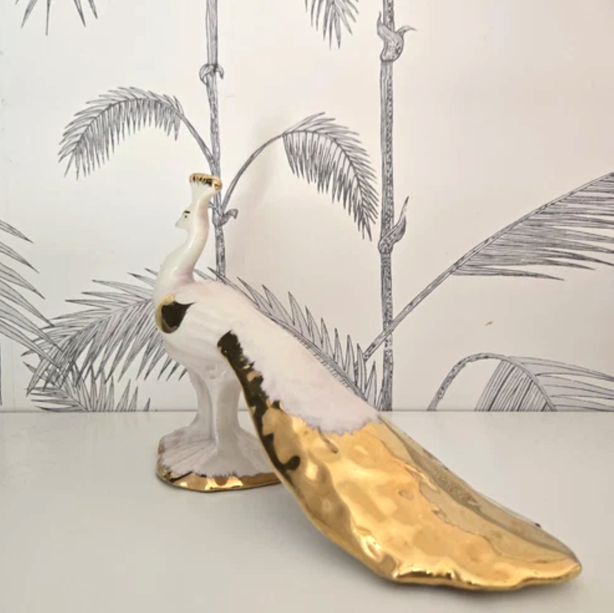 Vintage Peacock Statue, 24 K Gold Plated, Made In USA 3.png