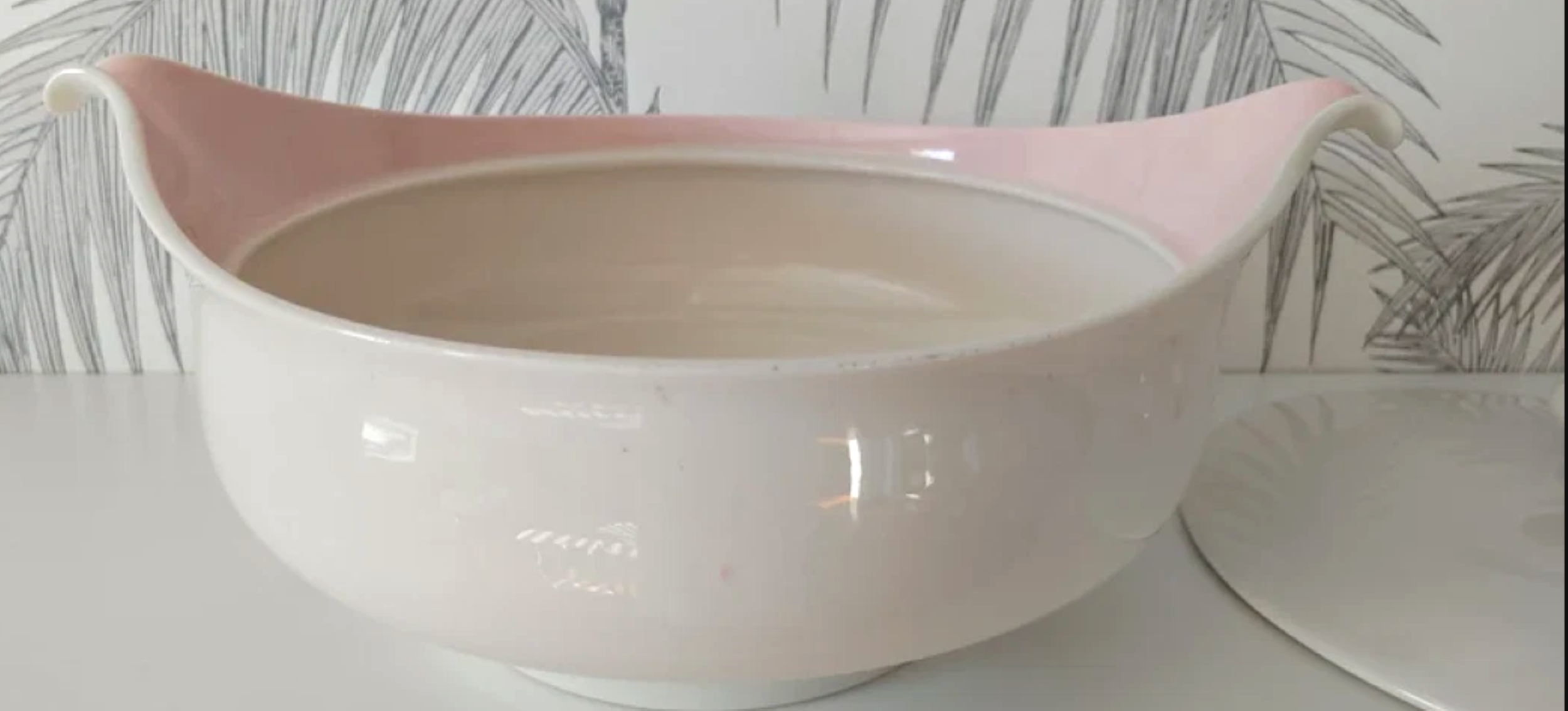 Vintage Casserole Dish, Terrine Dish, Ivory and Pink, circa 50's 8.png