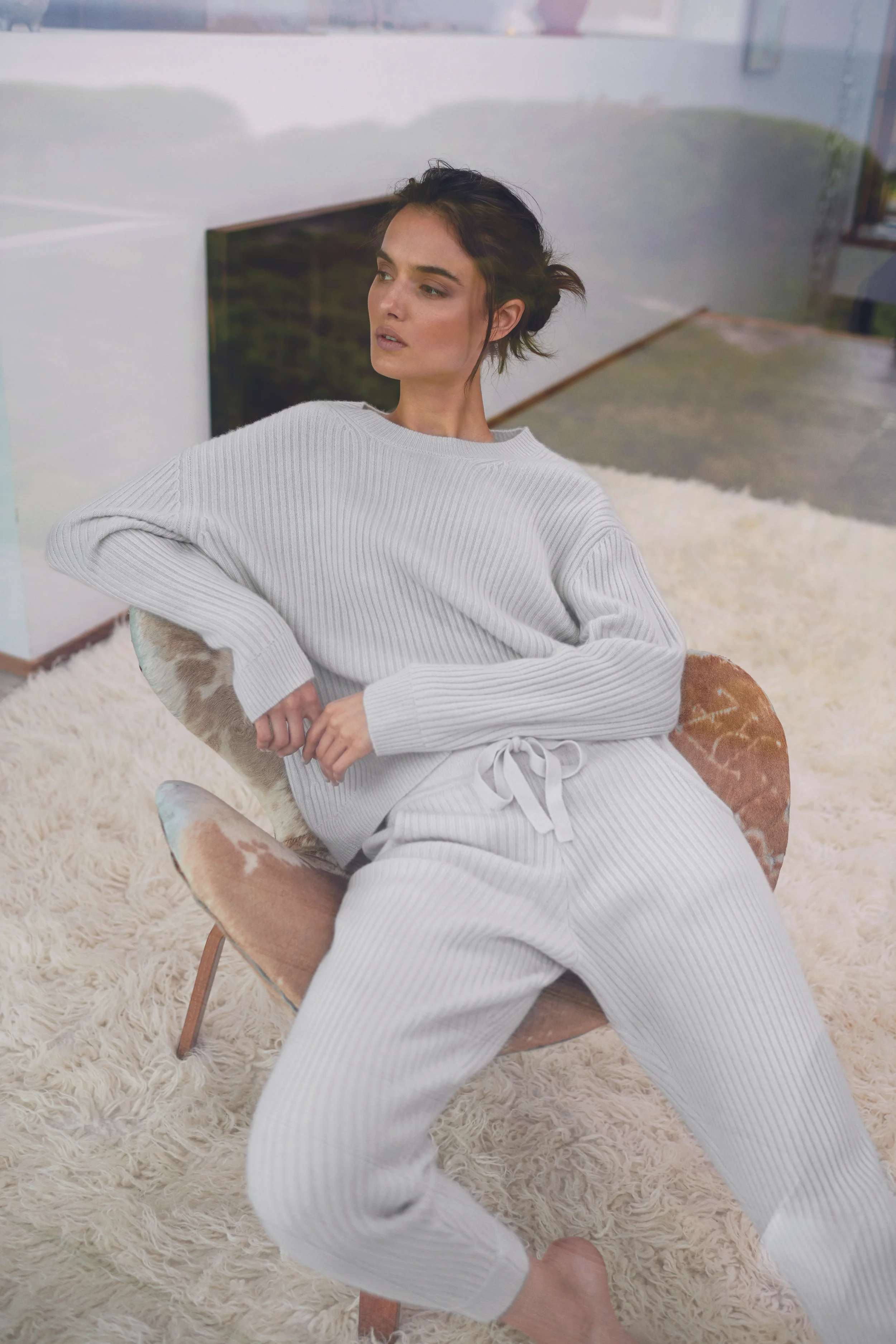 Campbell Sweater, 100% Cashmere, $200; Aubrina Jogger, 100% Cashmere, $225