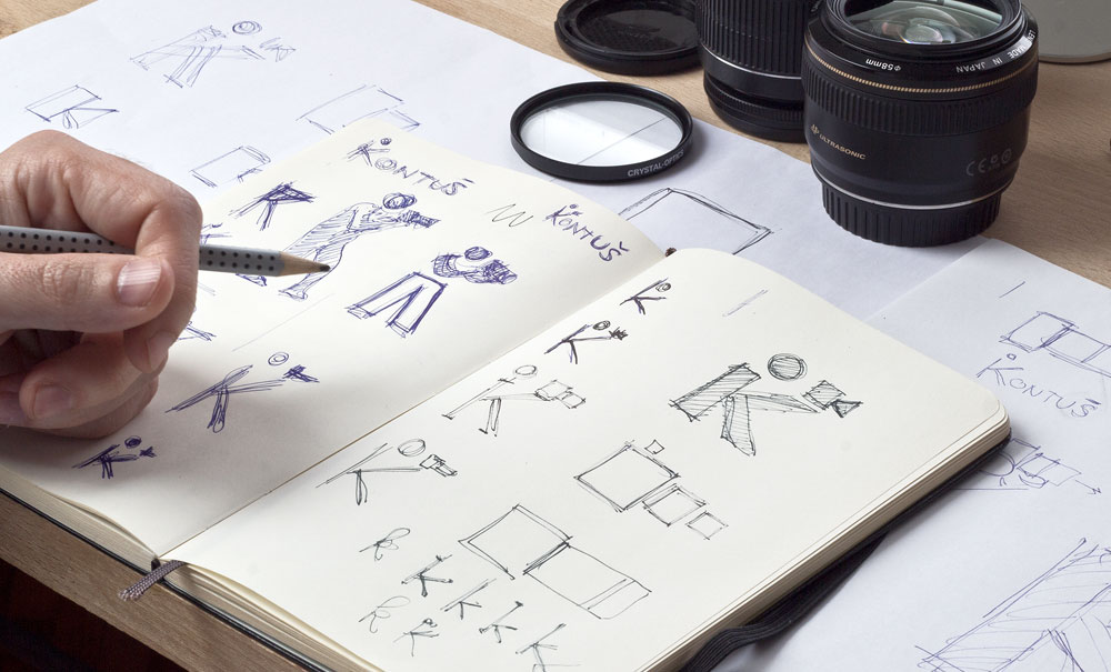 Simple concept - typical stance of a photographer holding a camera is similar to a letter K