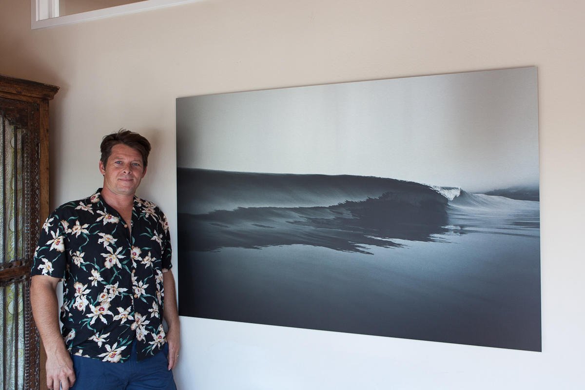 Here is Aaron Ely at his office at Point Reyes Vacation Rentals, with his new 60"x40" custom print on brushed aluminum. I'm really excited to add this new print option. The printed area has a matte surface, while the white areas of the image shine through with the brushed aluminum surface. This creates a unique glow to the image. Custom sizes are available, contact me for details.
