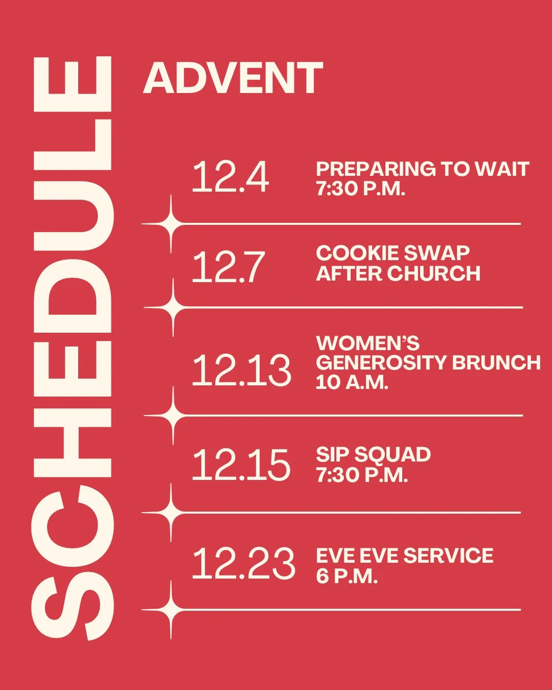 We hope you had a great Thanksgiving yesterday! Check out Church at East&rsquo;s Advent and Christmas schedule below and find more details in our newsletter or at the links in our bio!