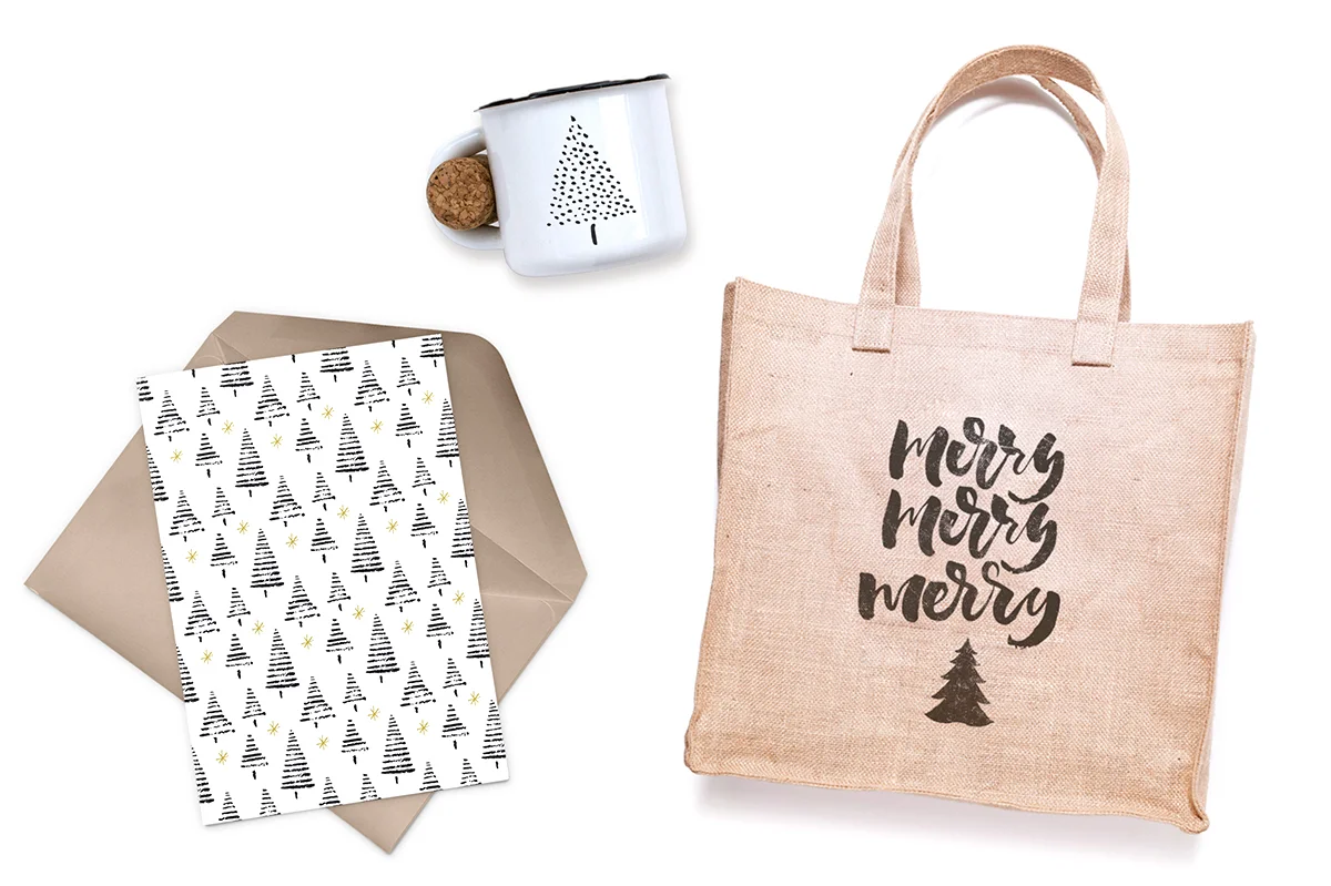 A collection of handdrawn Christmas trees. Decorative elements and repeat patterns by Type and Graphics Lab | Available for sale | typeandgraphicslab.com