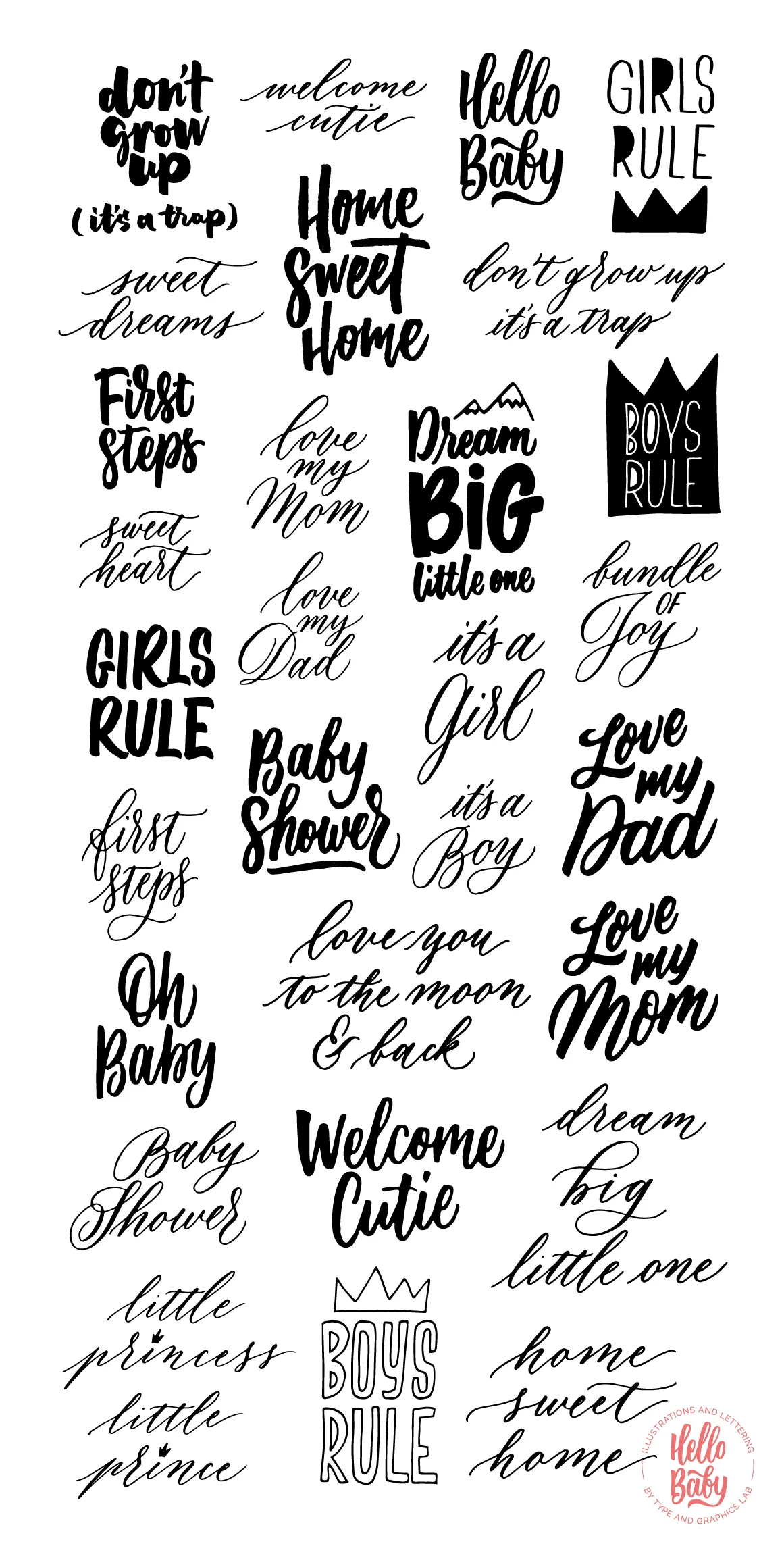 HELLO BABY is a collection of cute hand drawn illustrations, lettering overlays & surface patterns designed to welcome the little ones. It’s a perfect bundle to decorate your baby shower cards, nursery art prints, and, of course, to announce the arrival of a new little person in your life! Available on Creative Market: https://crmrkt.com/GJqGNo
