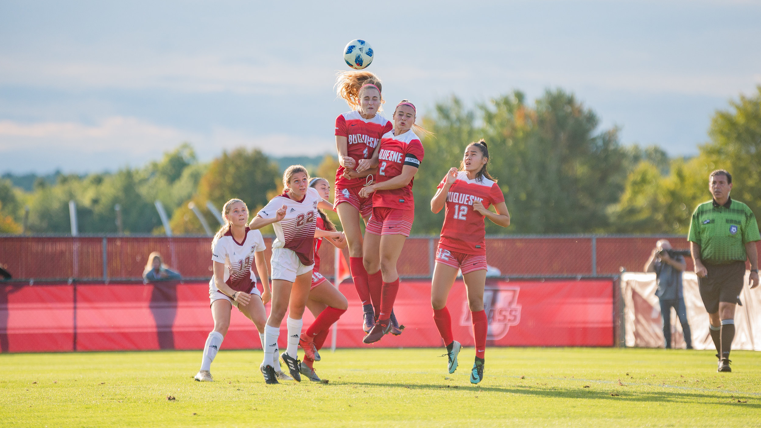  UMass Women's Soccer defeated Duquesne 2-0 to open conference play on Thursday, Sept. 20, 2018, in Amherst.  (Photo by Judith Gibson-Okunieff) 