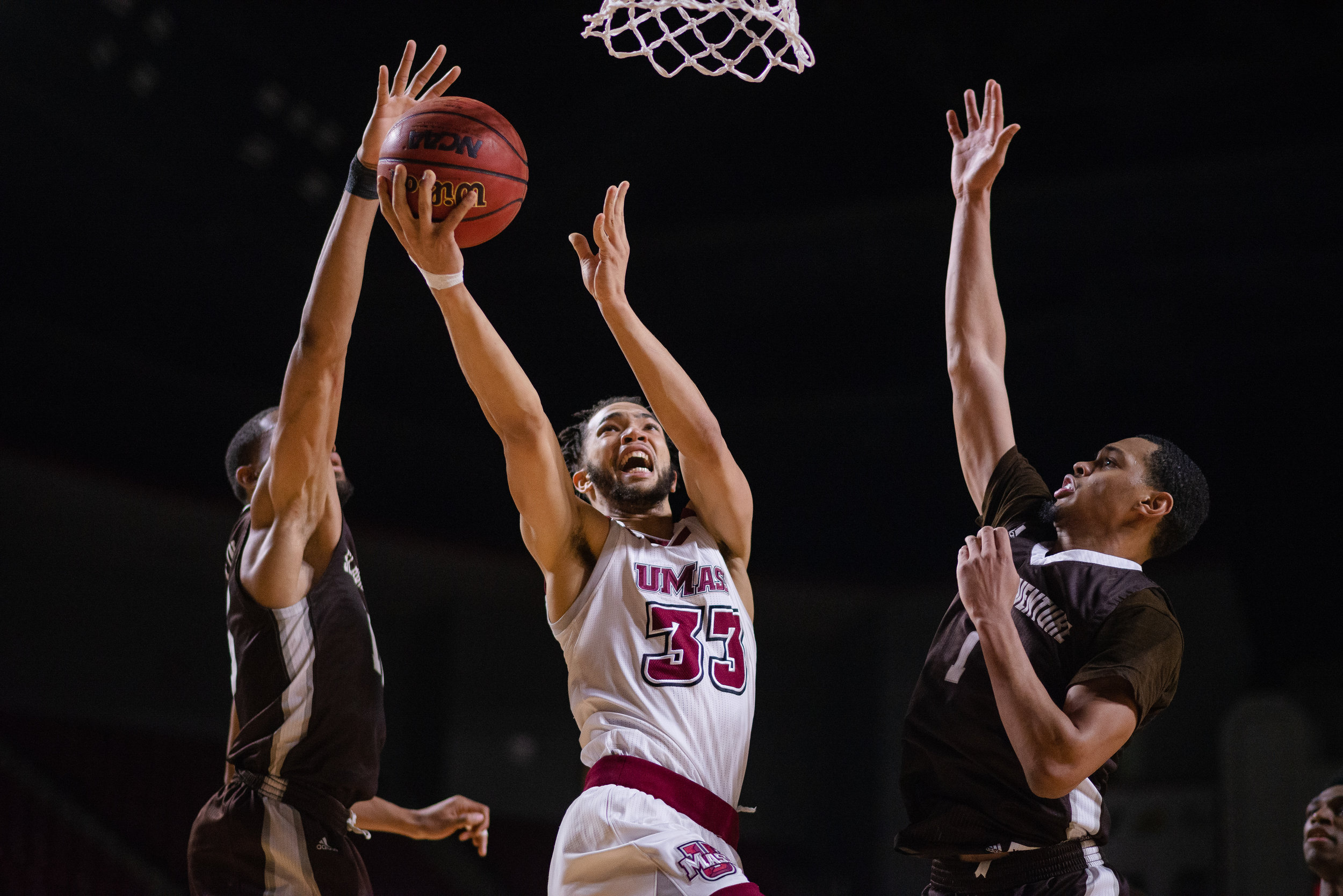  UMass Men's Basketball vs St. Bonaventure at the Mullins Center, Wed. Jan. 23, 2019.  (Photo by Judith Gibson-Okunieff) 