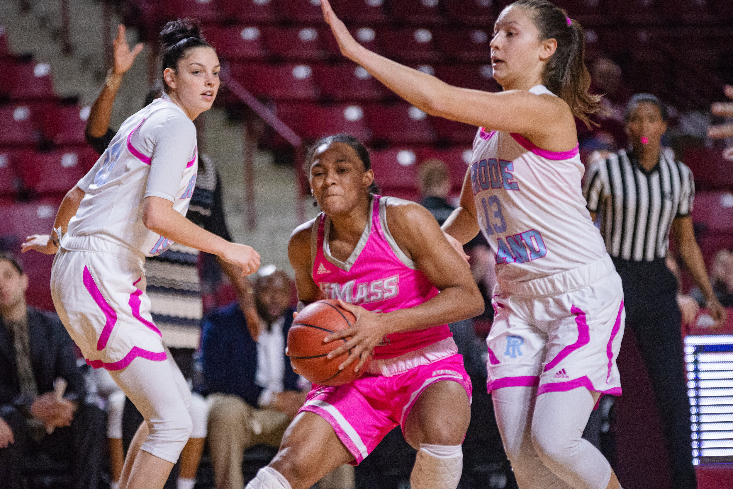  UMass Women's Basketball defeated Rhode Island on Sunday Feb. 10, 2019 at the Mullins Center in Amherst.  (Photo by Judith Gibson-Okunieff) 