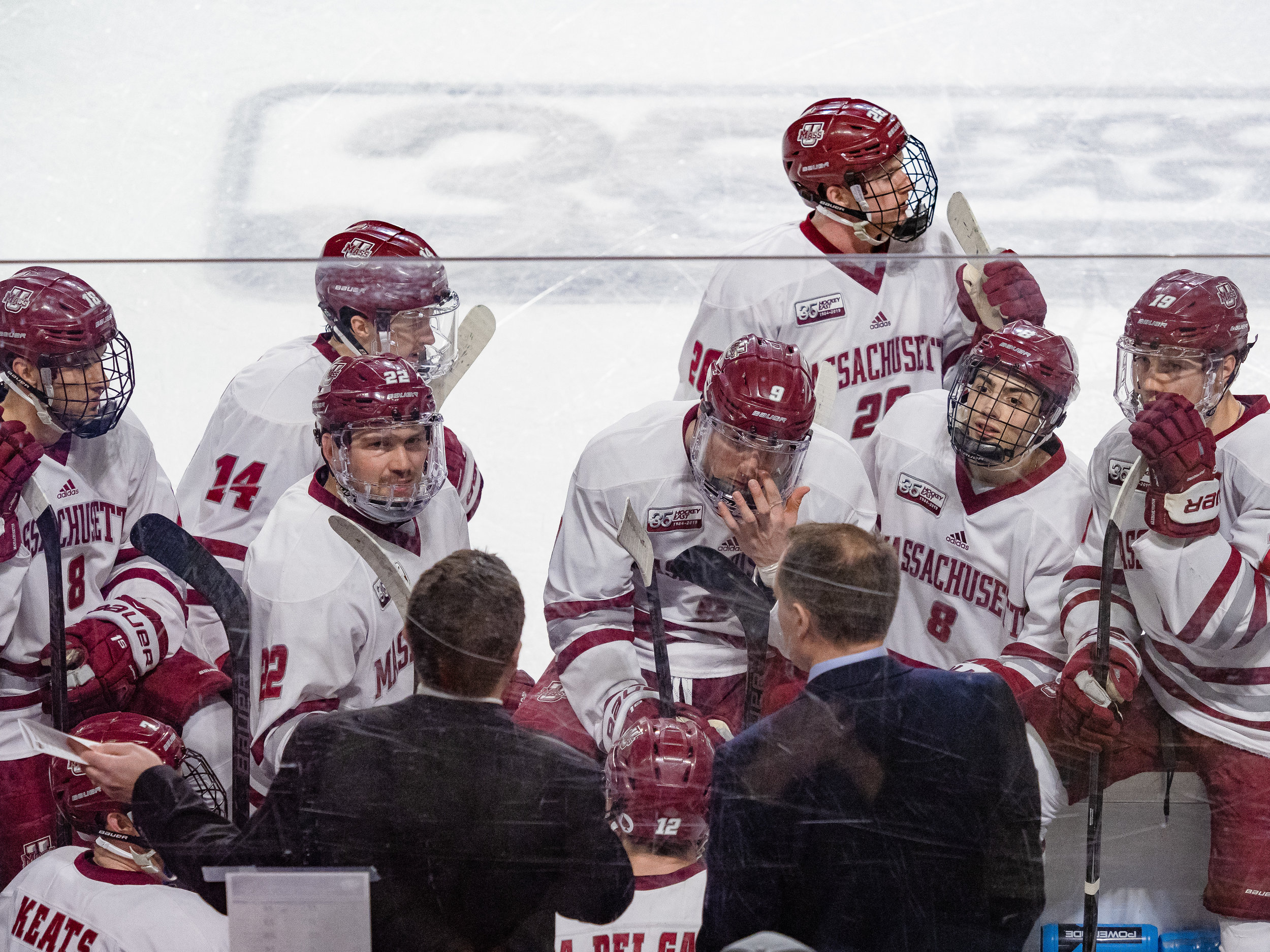  Ice Hockey vs UNH in Hockey East quarterfinals at the Mullins Center in Amherst, Mass., March 16, 2019. (Photo by Judith Gibson-Okunieff) 