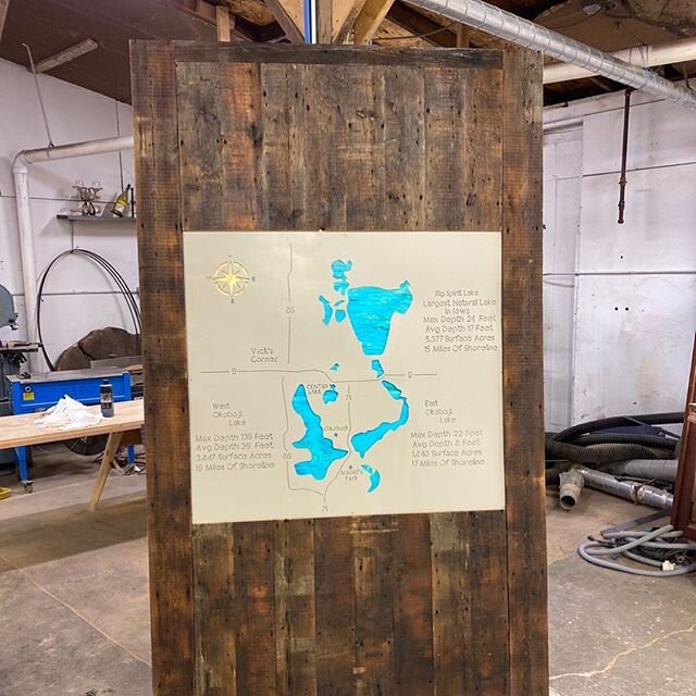 We made an 5&rsquo;x8&rsquo; reclaimed wood frame for a customers Lake Okoboji metal map and it had to be able to fit in his van. We used our @festool with 12mm dominos that were 140mm long that allows it to break down into 4 pieces for easy transpor