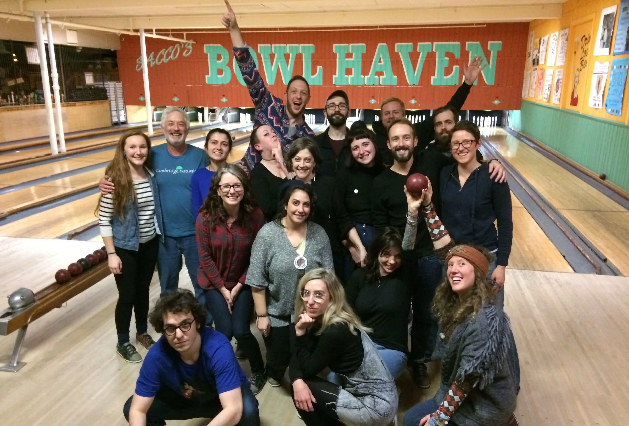 Some of our hilarious and hardworking team at our annual holiday bowling party