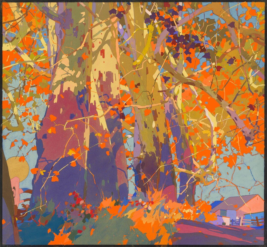 Posting these buttonwood trees , a work we call &quot;Trees on the Farm&quot;, again, because I absolutely love the colors, composition, and mood of this painting. And this time I am including a sketch for the work that I found in our files. I don't 