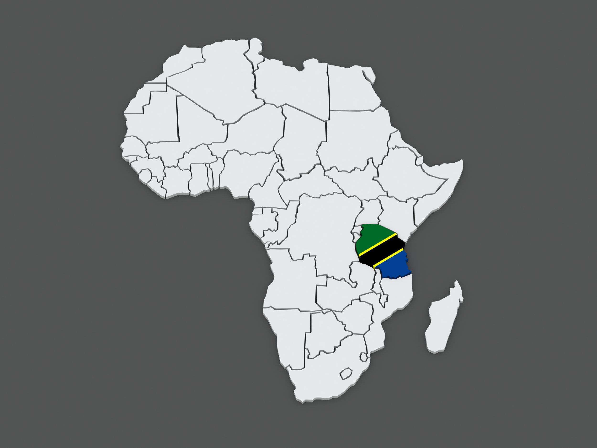 Map of Tanzania , Africa - sole source of tanzanite.