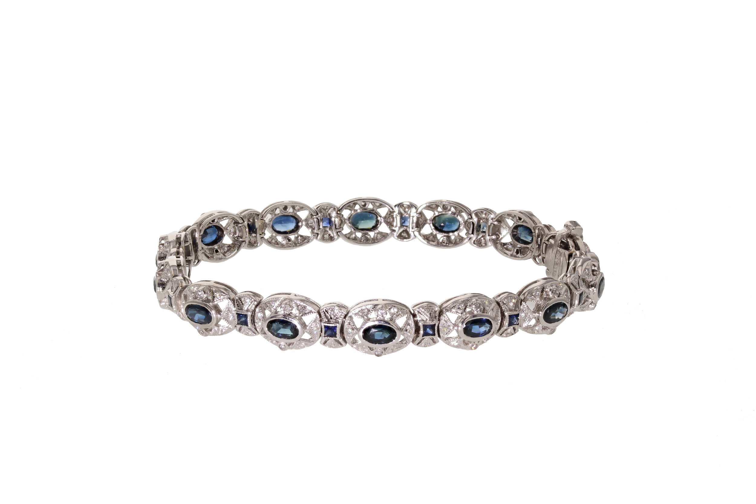 14kt White Gold Sapphire and Diamond Bracelet with 1.40 tcw diamonds and 5.18 tcw sapphires.&nbsp; $10,100