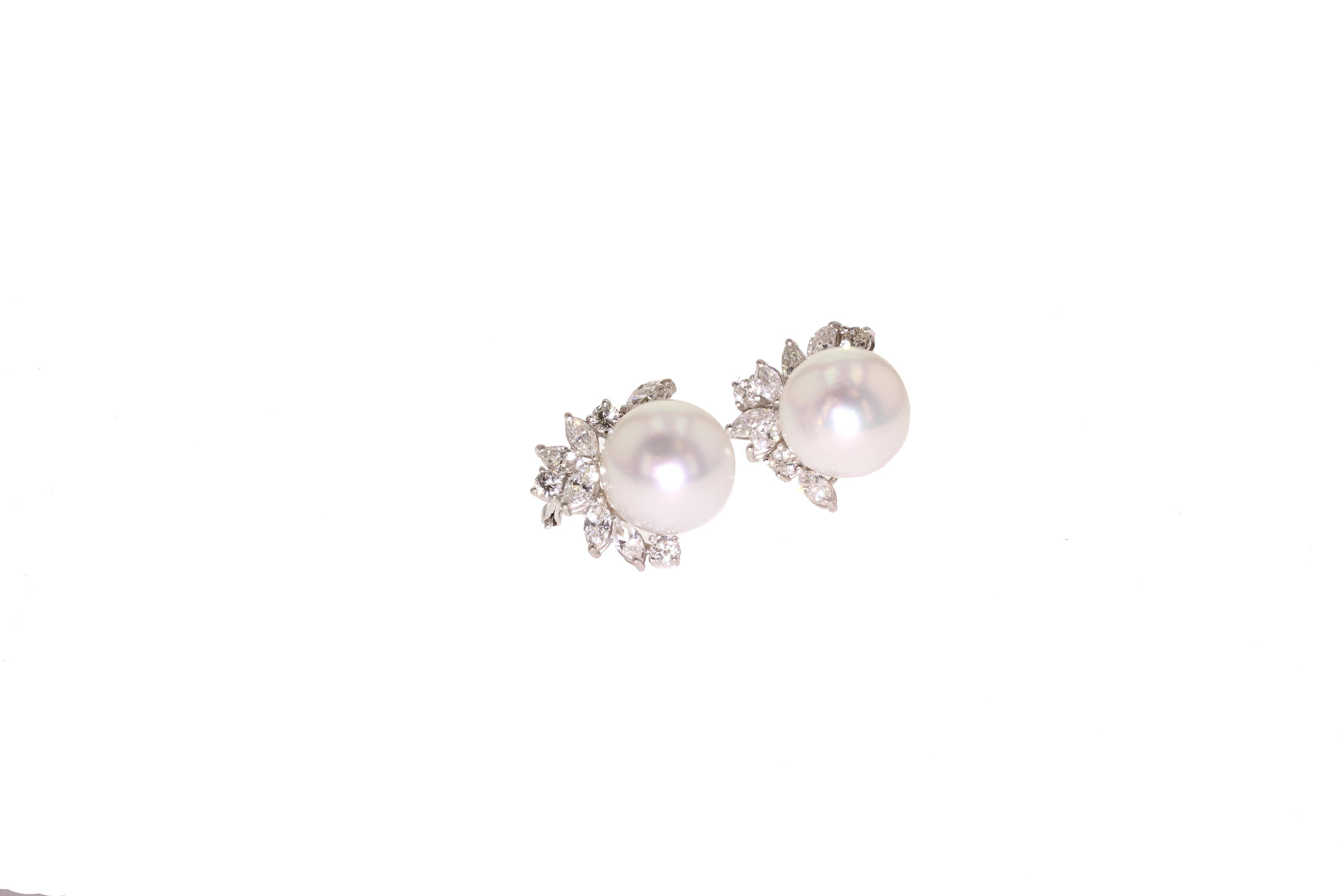 15mm South Sea Pearl and Diamond Earrings set in 18kt White Gold 4.00 tcw. $27,000