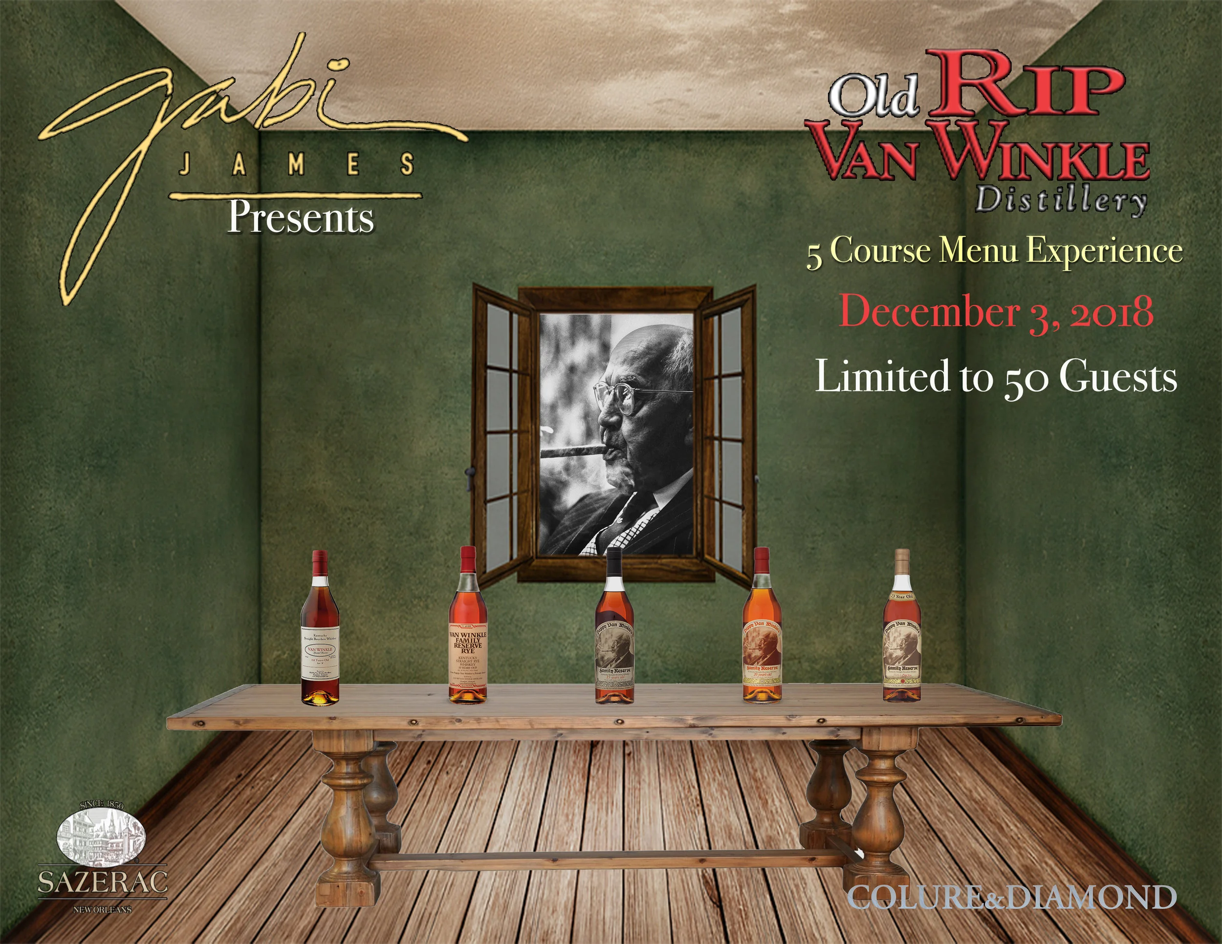 Van Winkle 5 Course Menu of The Evening 2018 Gabi James, Sazerac, Colure and Diamond
