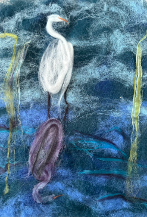 egret and reflection felt picture