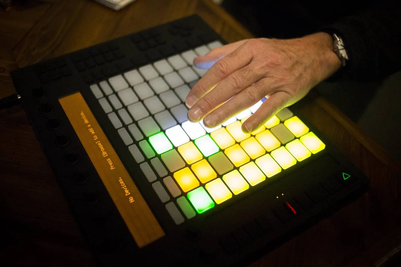 Ralph Gardner Jr. uses a music production device at Foxgrove. PHOTO: JOHN TAGGART FOR THE WALL STREET JOURNAL