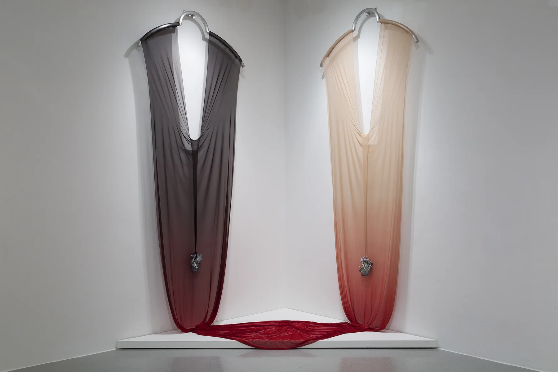 Day to Night , 2017 Nylon fabric, dye, aluminum, artificial coral, wood 142 in x 150 in photo credit: Shark Senesac