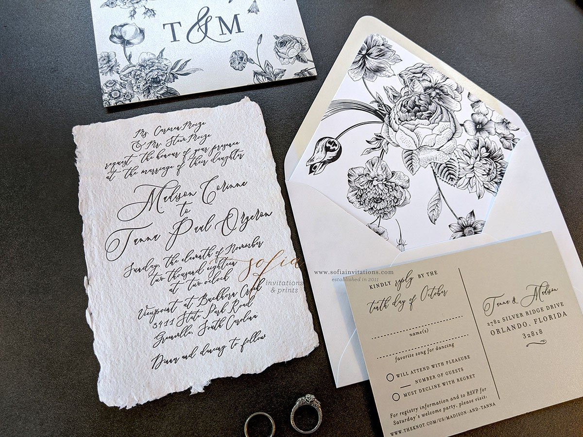 Deckled Edge Handmade Paper Wedding Invitations Letterpress
