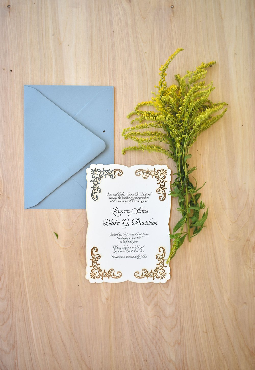 Vintage Lace Inspired Flat Laser Cut Invitation Suite - Laser Cut  Invitation, Paper Backer, RSVP Card & Envelopes