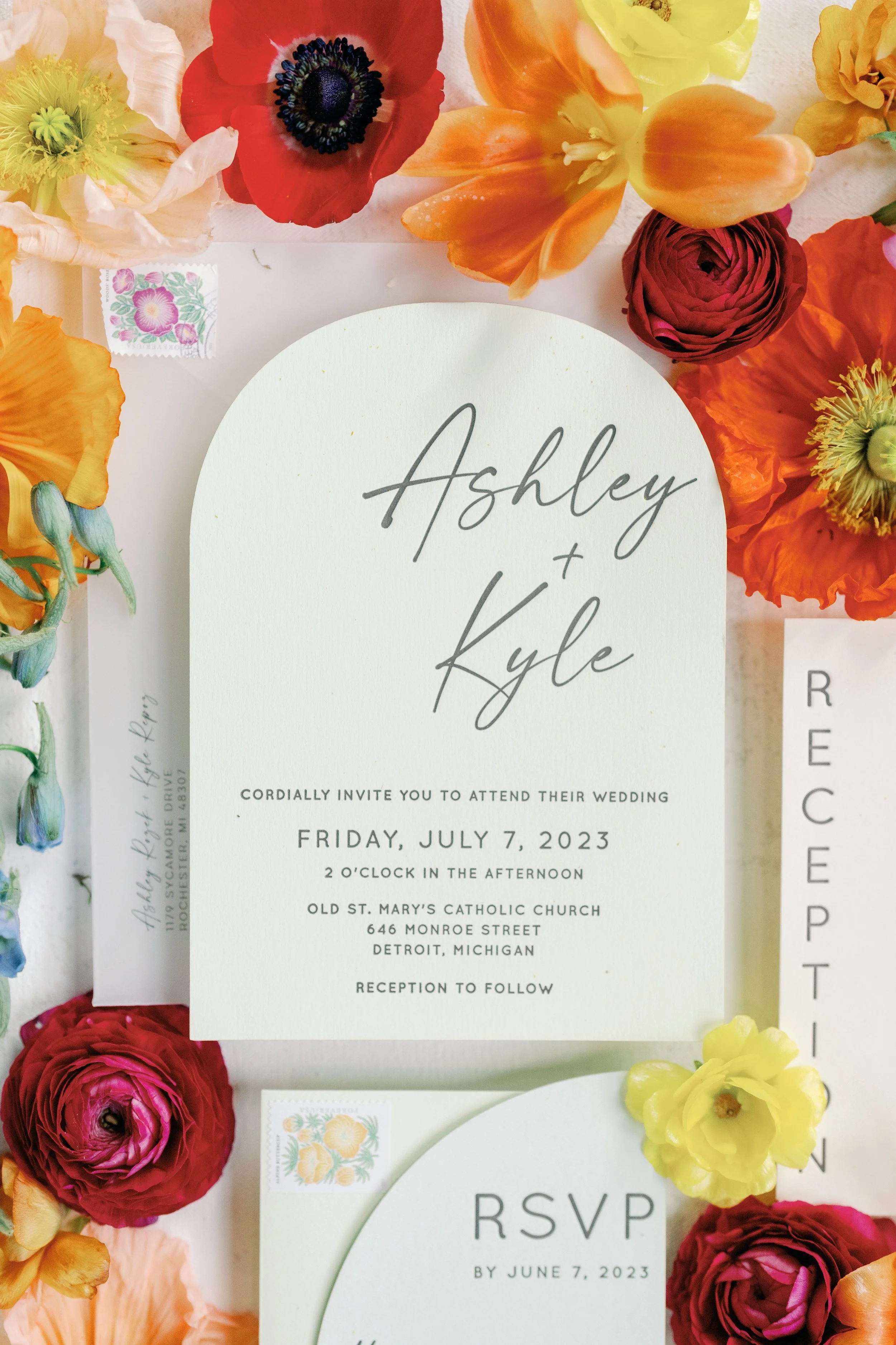 Ashley and Kyle custom arch modern wedding invitations