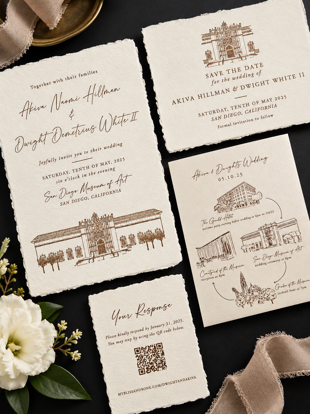 San Diego CA illustrated Wedding Invitation