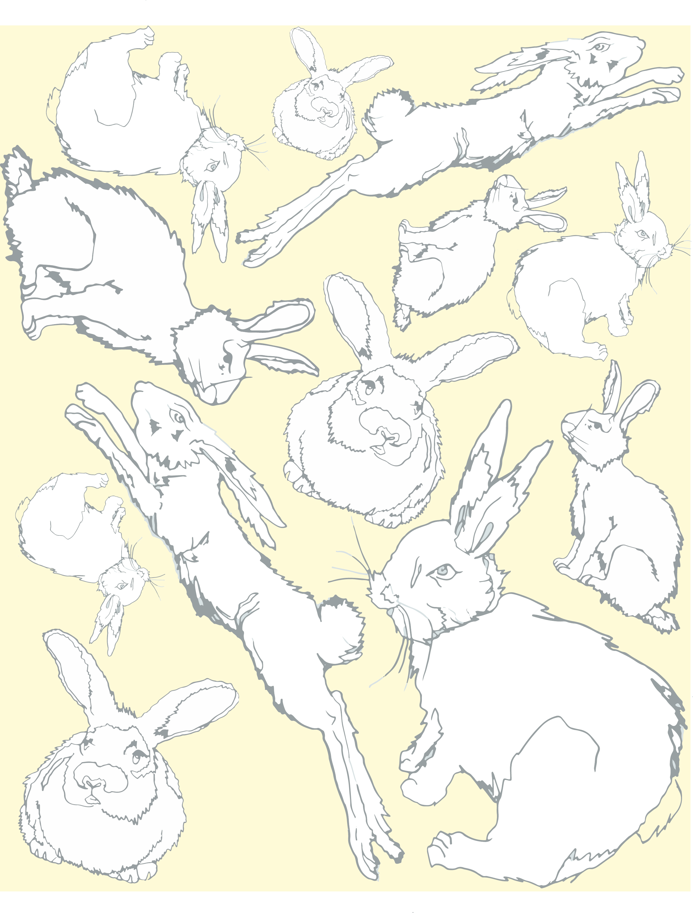 Illustrated rabbits inspired from a children's book to create a repeat print for childrens-wear.