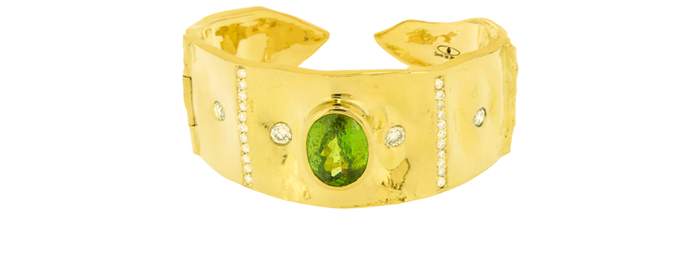  Tamarind Cuff Bracelet with Natural Color Sphene and Diamonds 