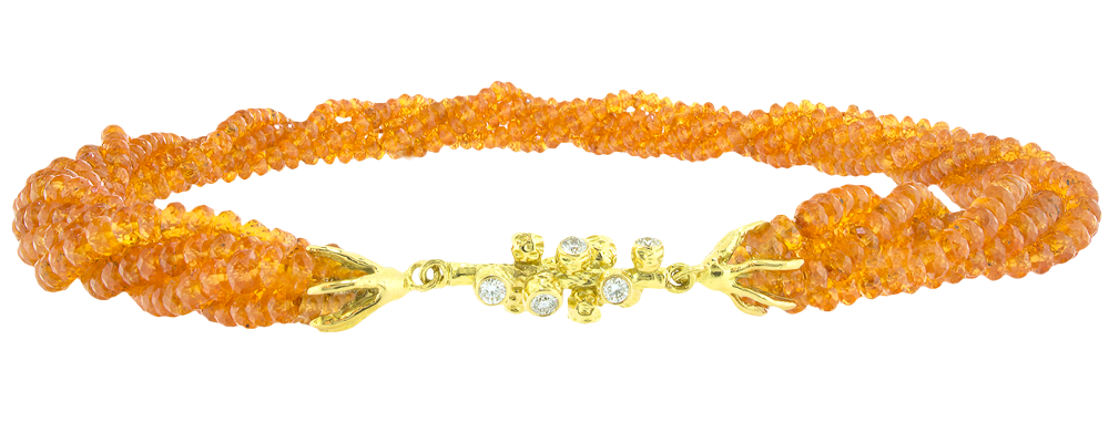  Pod Clasp Necklace with Natural Color Orange Spessartite Garnets and Diamonds 