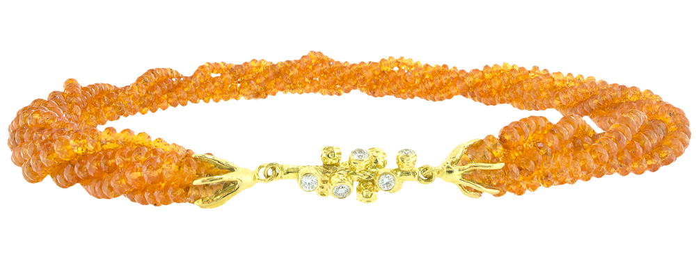Pod Clasp Necklace with Natural Color Orange Spessartite Garnets and Diamonds