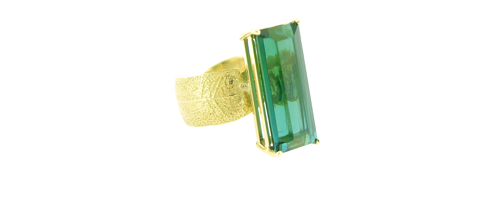 Laurel Leaf Ring with Natural Color Indicolite Tourmaline