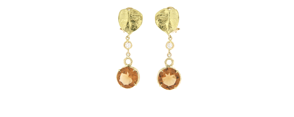 Wild Violet Earrings with Diamonds and Natural Color Citrines