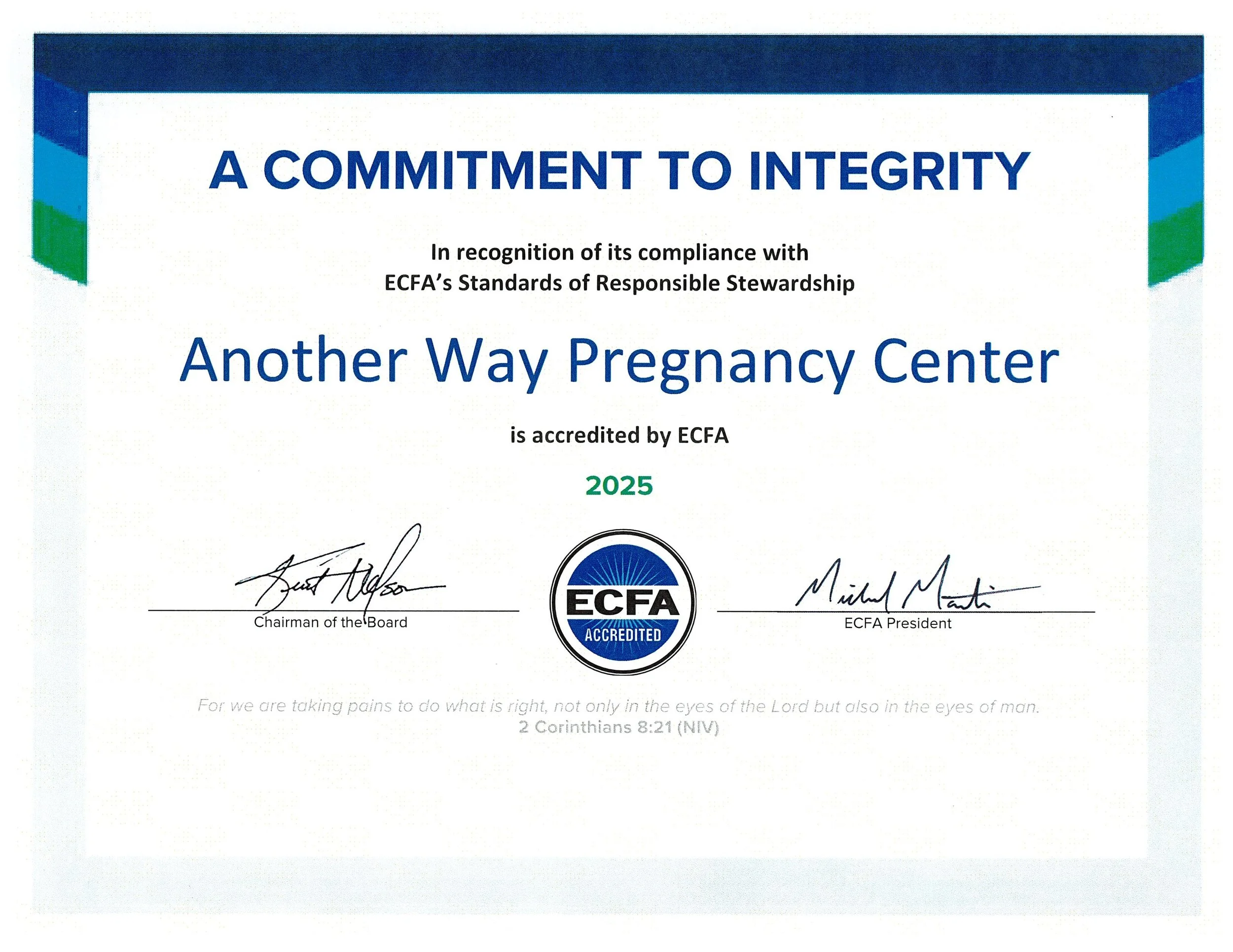 ECFA Stewardship Another Way Pregnancy Center