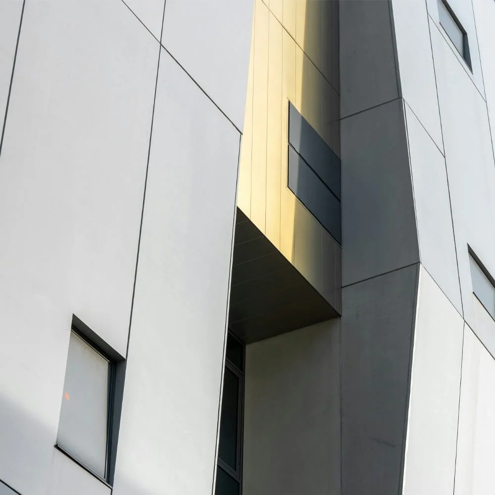 Exterior view of modern commercial building highlighting development consulting and project design work