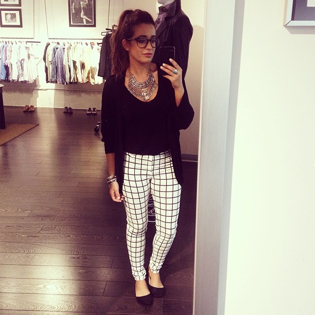 Necklace: Forever 21 | Glasses: Warby Parker | Black top & Cardigan: TJMaxx | Pants: A'Gaci | Shoes: Forever 21