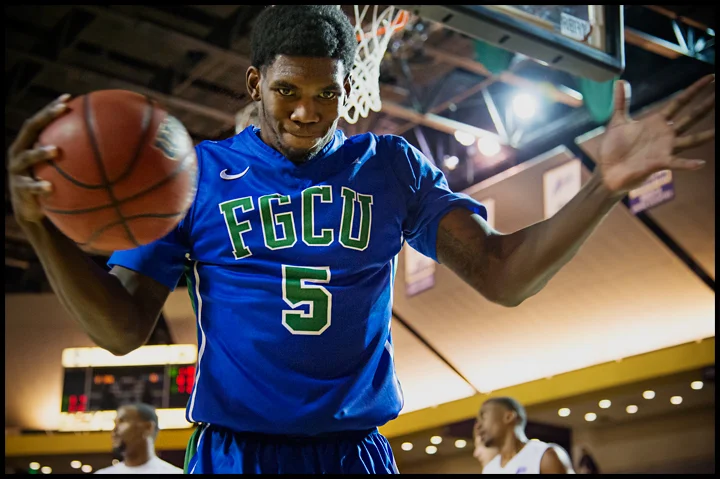 Florida Gulf Coast University's Jamail Jones reacts after missing a basket in the first half of their game against Lipscomb University during their game at Lipscomb in Nashville, TN on Thursday, February 27, 2014. FGCU would go on to loose 93-71. Photos by Brian Powers