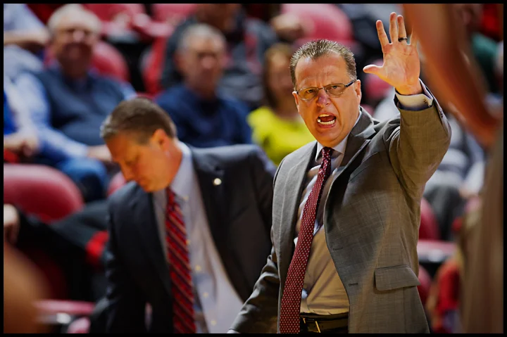 WKU coach Ray Harper calls out to his players as the Hilltoppers take on Murray State at E.A. Diddle Arena on Saturday, December 21, 2013. Western would go on to win their sixth straight home game 71-64. Photos by Brian Powers